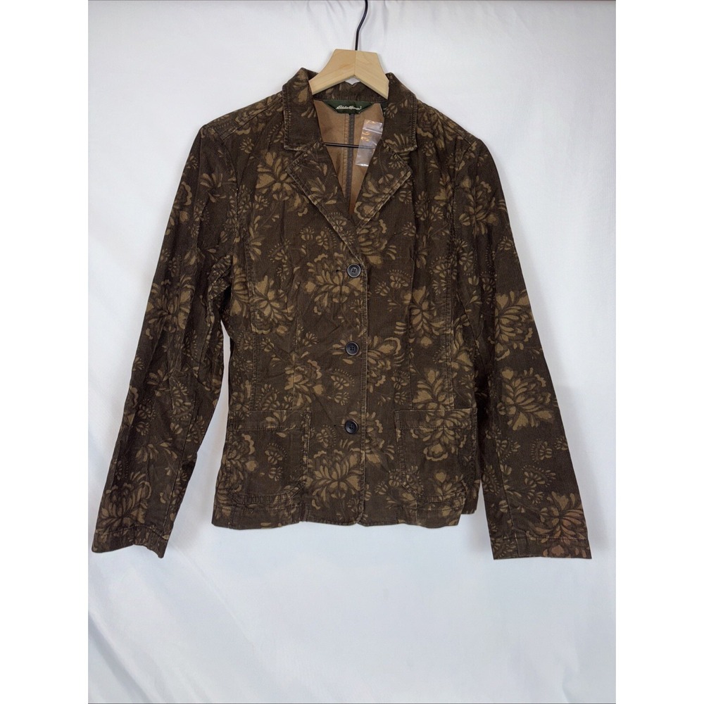 NWT Eddie Bauer Women's Size 10 Two Tone Floral Brown Corduroy Blazer Pockets